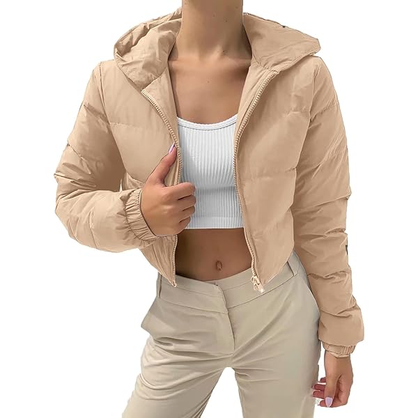Arssm Womens Cropped Puffer Jacket Fashion Casual Hooded